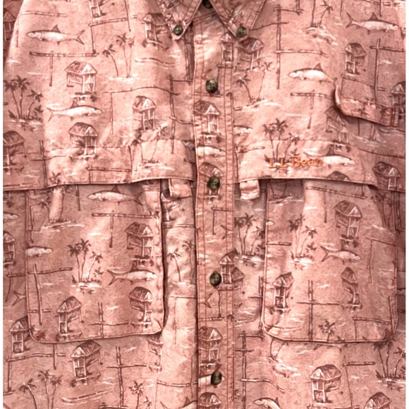 L.L. Bean Men's Fishing Shirt L Coral Vented Short‎ Sleeve Mesh Lining Outdoor - Picture 5 of 8